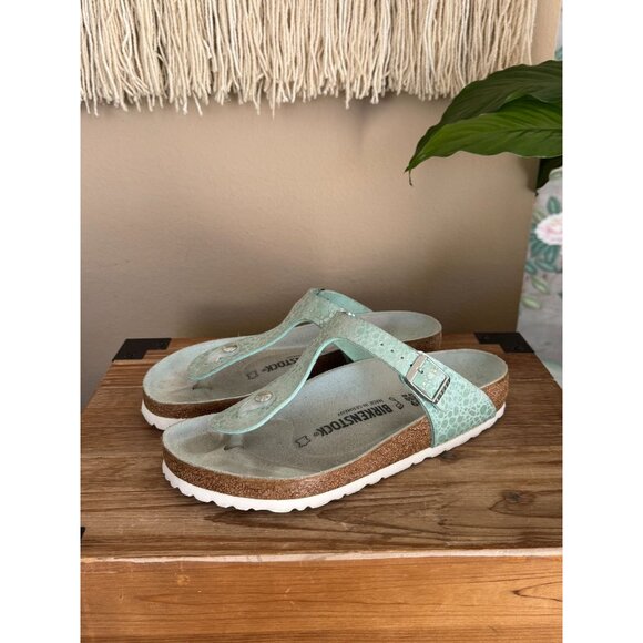Birkenstock Gizeh Birko-Flor Metallic Stones Aqua Thong Sandals Size 39 Wide - Picture 3 of 14